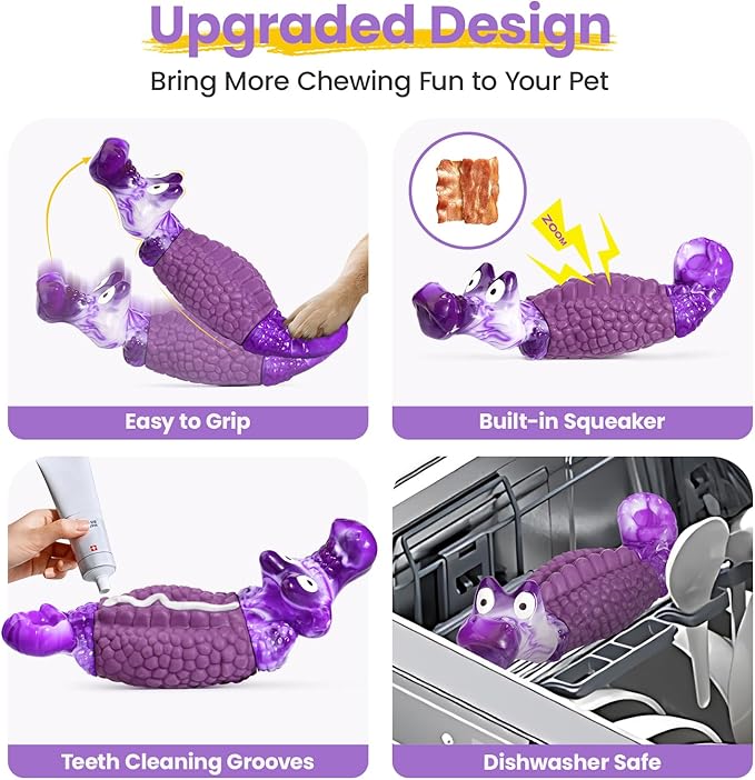 HGB Tough Dog Chew Toys for Aggressive Chewers, Squeaky Indestructible Dog Toy to Keep Them Busy & Reduce Boredom for Small, Medium, Large Breed, Bacon Flavor