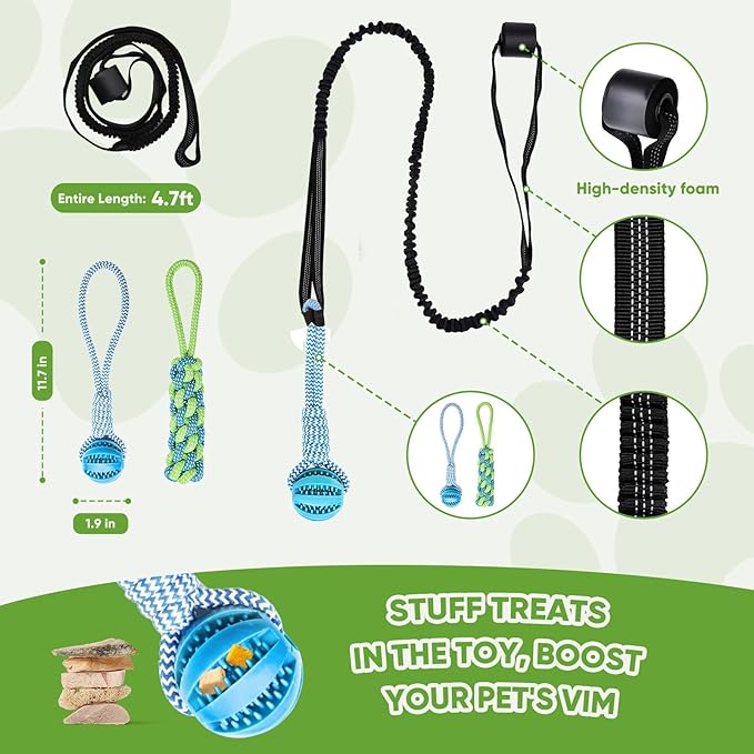 Dog Bungee Toy,Interactive Dog Tug of War Toys Set with Tether, Rope and Ball, Tree Hanging Toy with 2 Chew Ropes,Indoor Spring Pole Ropes,for Small/Medium Dogs
