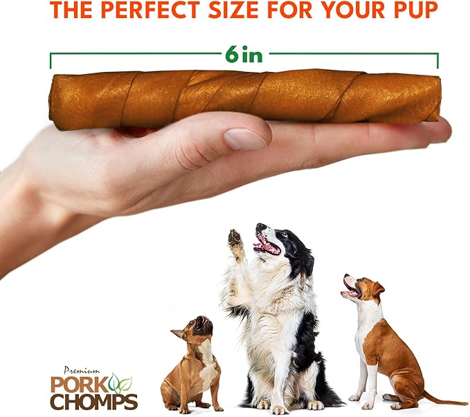 Pork Chomps Roasted Pork Skin Dog Chews, 6-inch Twists, 4 Count