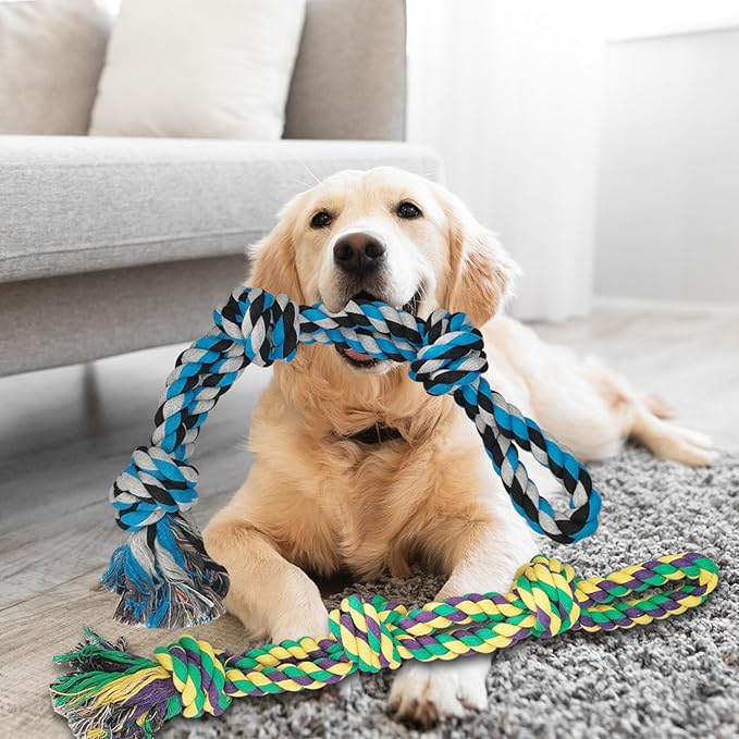 2 Pack Dog Rope Toys for Large Breed Aggressive Chewers, Nearly Indestructible Chew Rope Tug of War Toy for Dogs, Interactive Toy for Boredom, Teeth Cleaning (390g/each)