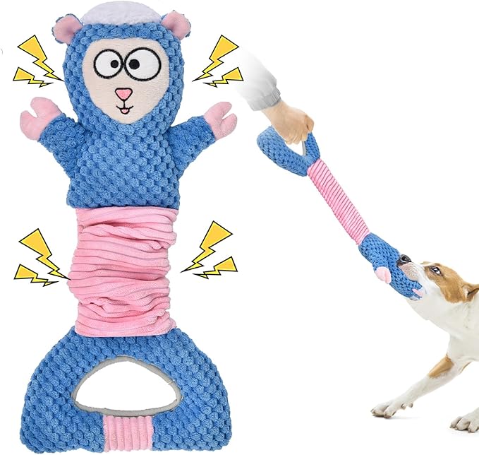 Dog Squeaky Toys, Sheep Plush Stuffing Dog Toys with Crinkle Paper for Puppy Teething, Tug of War Pet Chew Toys to Keep Them Busy, Small, Medium and Large(Blue)