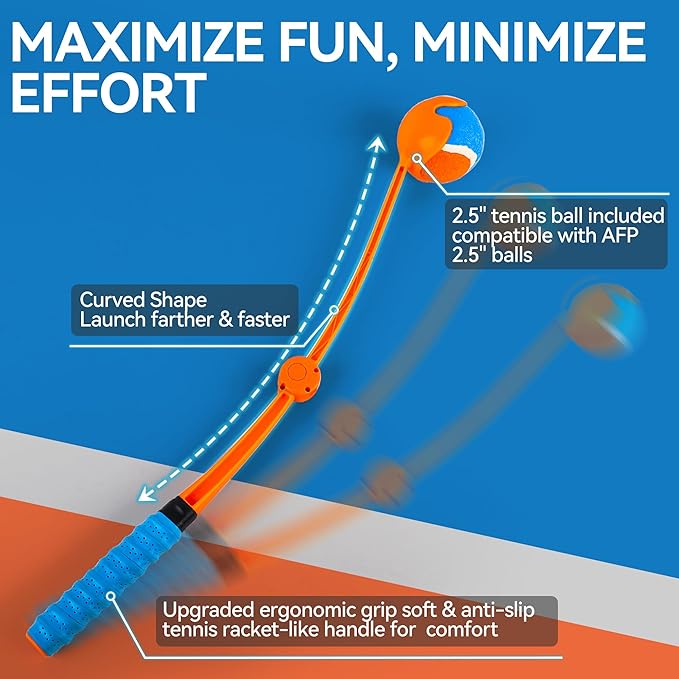 ALL FOR PAWS 25“Dog Ball Launcher, Foldable Tennis Ball Thrower with Soft and Comfortable Tennis Racket-Like Handle Grip, 2.5 inch Ball Included