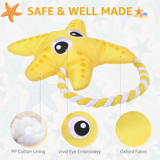 SCENEREAL Dog Water Toy for Small Medium Dogs- Floating Dog Toys Squeaky Toys for Pool Fetch, Starfish Shape Durable Rope Interactive Pet Chew Toy Summer Outdoor Interactive Play