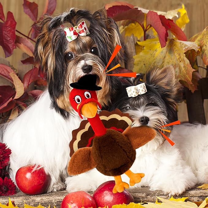 Thanksgiving Dog Toys, Turkey Squeaky Dog Toys with Cotton Rope and Crinkle, Thanksgiving Dog Gifts for Small Medium and Large Dogs