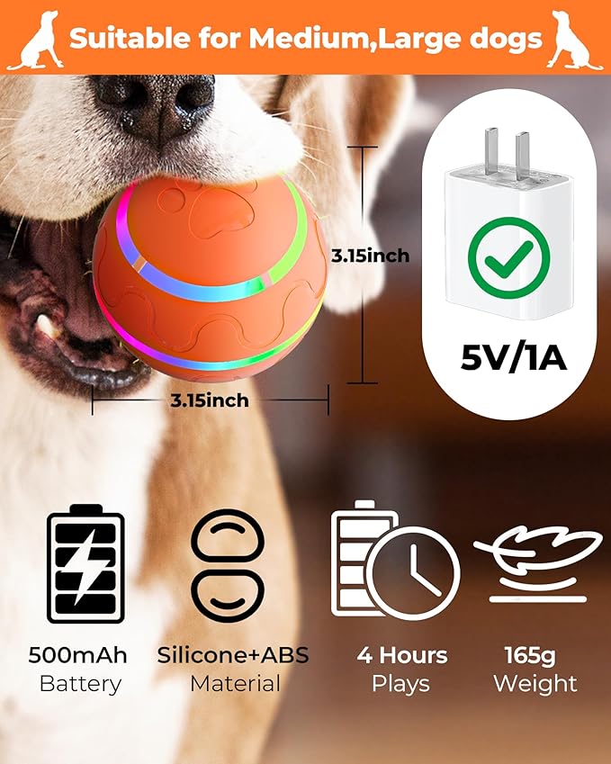 Interactive Rolling Dog Toys Dog Ball,[2025 Newly Upgraded] Durable Motion Activated Automatic Moving, Bouncing, Vibrating Pet Toys for Small/Medium/Large Dogs,USB Rechargeable, Waterproof