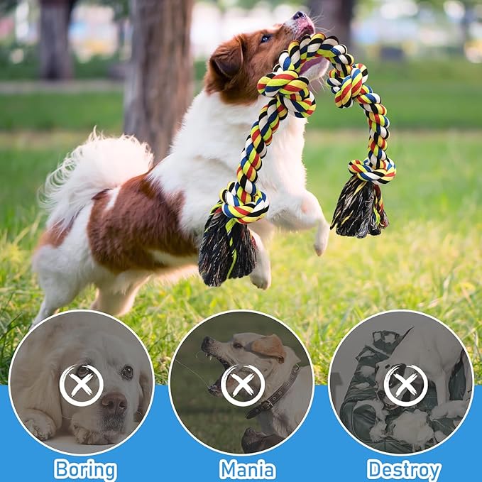 2 Pack Heavy Duty Dog Rope Toys for Medium to Large Breed Aggressive Chewers, Nearly Indestructible Chew Tug Rope, Interactive Toy for Boredom Teeth Cleaning