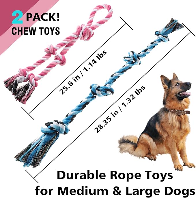 Rope Toy for Dogs, 2 Pack Large Dog Rope Toys for Aggressive Chewers, Heavy Duty Dog Toys for Large Medium Breed, Indestructible Tough Rope Chew Toys Tug of War Dog Toy Teeth Cleaning