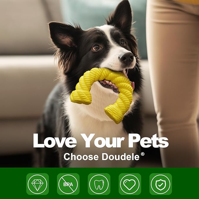 Dog Toys for Aggressive Chewers - Dog Toys for Medium Large Dogs, Toys for Traning, Indestructible Dog Toy with Beef Flavor, Natural Rubber Horseshoe-Shaped Chew Toys (Yellow)