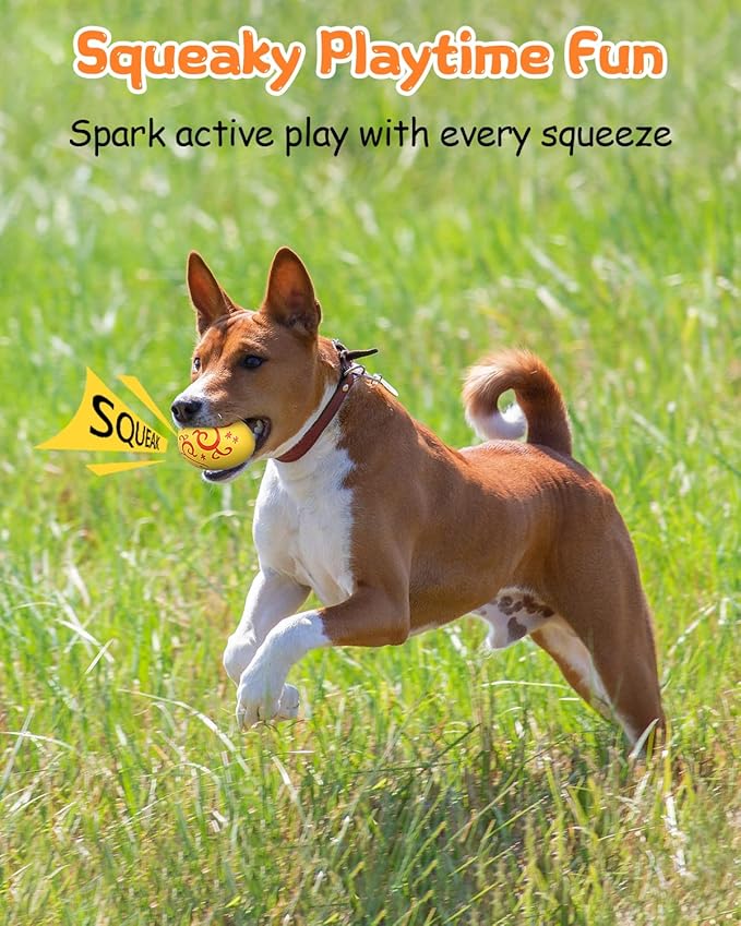 SCHITEC Squeaky Dog Toys for Aggressive Chewers, Tough Rubber Bouncy Balls for Boredom, Durable Pet Chew Toy Ball for Large Medium Breed Dogs (2.8 * 3.7inch)