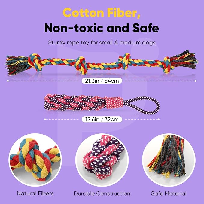 Petbobi Small Dog Rope Toy - 2 Pcs Tug of War Dog Rope, Durable Natural Cotton Pet Chew Toys for Teeth Cleaning, Interactive Puppy Teething Toys for Small Medium Pets