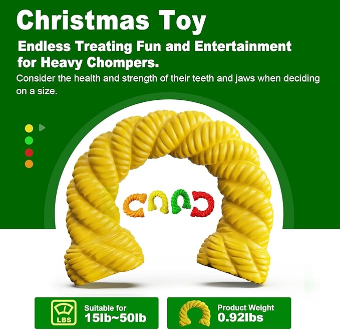 Dog Toys for Aggressive Chewers - Dog Toys for Medium Large Dogs, Toys for Traning, Indestructible Dog Toy with Beef Flavor, Natural Rubber Horseshoe-Shaped Chew Toys (Yellow)