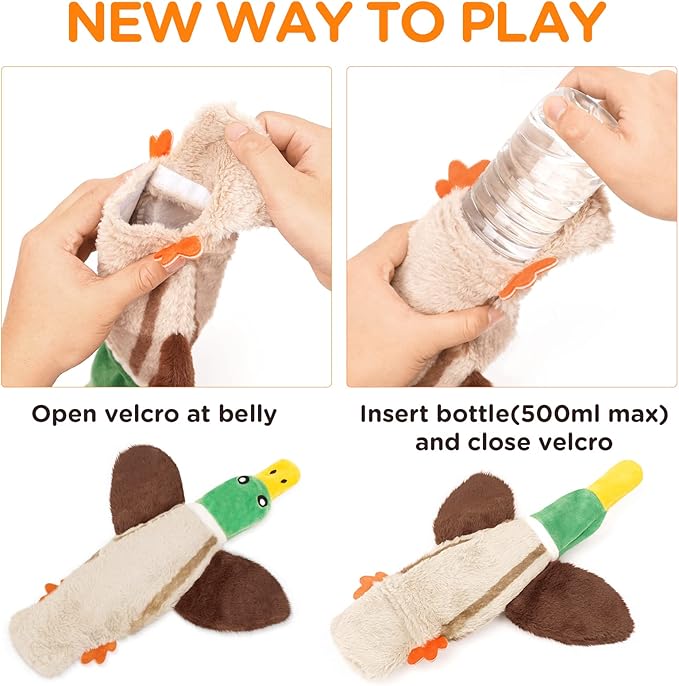 FIREOR Dog Squeak Toys, No Stuffing Plush Crinkle Water Bottle Dogs Chew Toy for Small Medium Large Breed Chewer Squeaky Tough Durable Puppy Teething Chewing Interactive Keep Them Busy Birthday Gifts