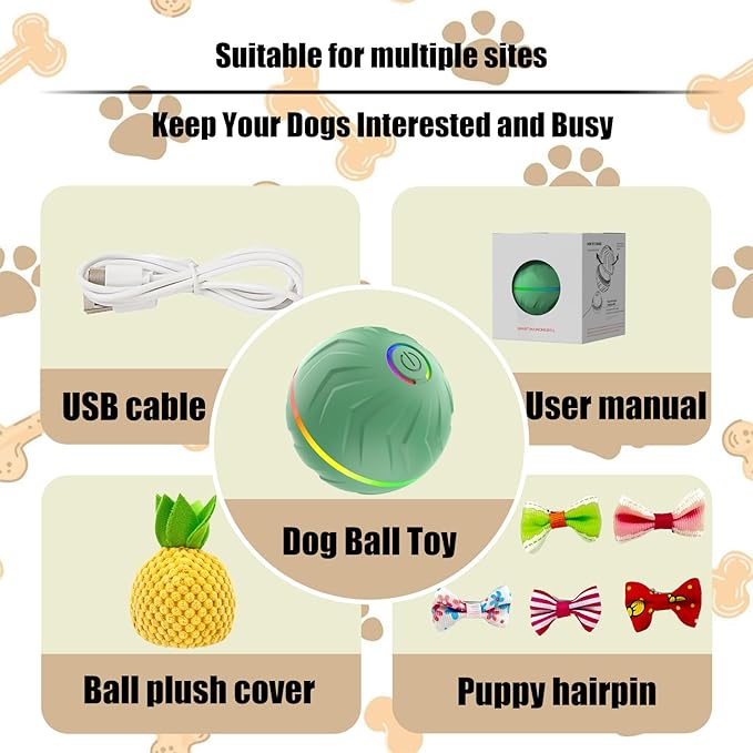 Interactive Dog Toys Dogs Ball,Moving Dog Toy with Touch Activated,Anti Boredom Dog Toys for Small Medium Dogs,Tough Motion Activated Automatic Vibrating Dog Ball,USB Rechargeable(Green)