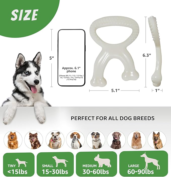 Durable Dog Chew Toy for Aggressive Chewers, Indestructible Nylon Bone Dental Care Teeth Cleaning Chew Toy for Small, Medium and Large Dogs, Keep Them Busy, Irresistible Beef Flavor (White)