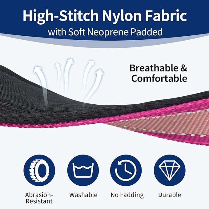 Reflective Dog Collar with Soft Padding Dog Collar for Medium & Small Dogs, No Pull, Heavy Duty, Adjustable Nylon Collar with Quick-Release Buckle, Walking Training Pink-XS