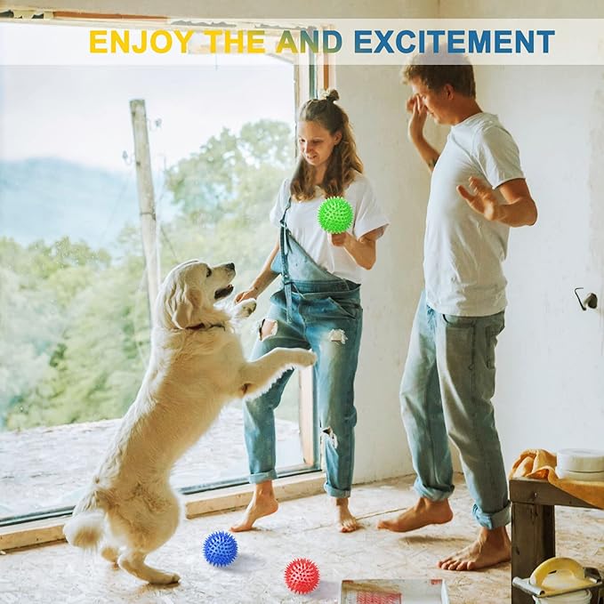 Beieverluck 12 Pack 3.5 Inch Squeaky Dog Toy Balls Spikey Dog Balls Large Dog Chew Toys for Medium Large and Small Dogs for Aggressive Chewers,4 Colors