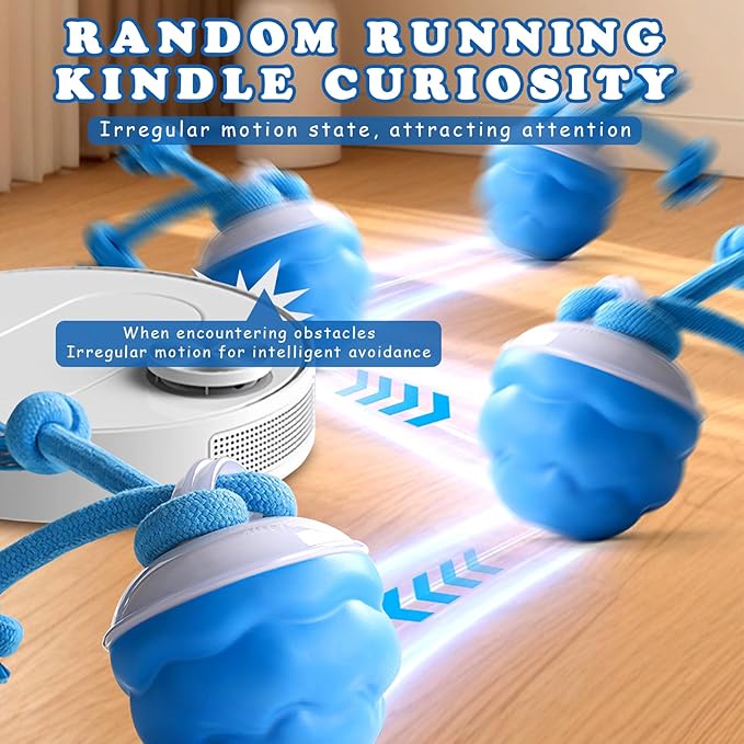 Aerbee Interactive Dog Toys Ball - Fun Moving Smart Dog Toy Active Rolling Ball to Keep Them Busy for Large, Medium, and Small Puppy Dogs, with 2Pcs Pet Chew Toy Ropes for Indoor Boredom Pets, Blue