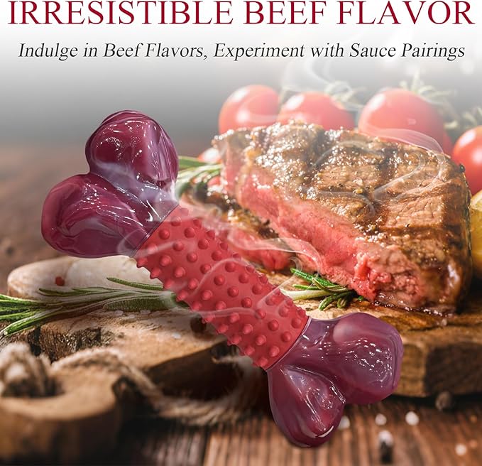 Apasiri Tough Dog Toys for Aggressive Chewers Large Breed, Beef Flavor Dog Chew Bone, Nylon & Rubber Chew Toy for Medium Large Dogs