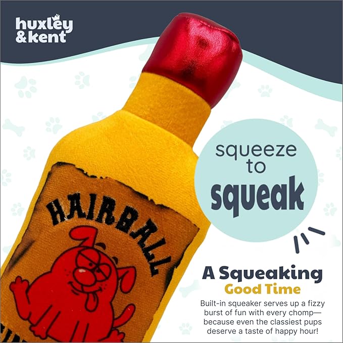 Huxley & Kent Funny Dog Toy w/Squeaker – Power Plush Squeaky Dog Toys for Small, Medium & Large Dogs – Soft Stuffed Animal for Indoor Play & Fetch - Hairball Cinnamon Whiskey, Large