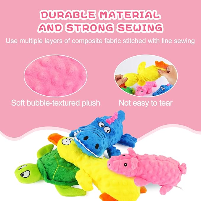 5 Pack Stuffed Animal Dog Toys for Aggressive Chewers, Squeaky Dog Toys for Large Medium and Small Dogs, Puppy Dog Chew Toys