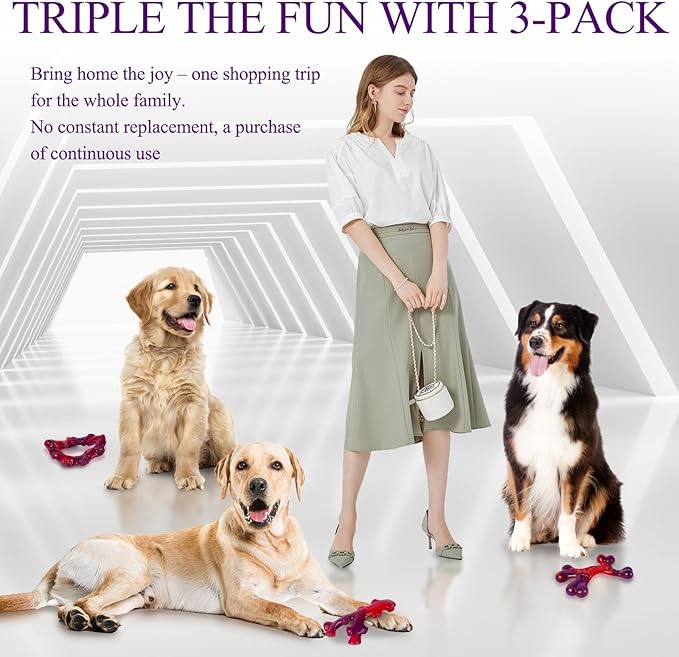 3 Pack Indestructible Dog Chew Bones for Aggressive Chewers - Heavy Duty Long Lasting Chew Toys for Large Dogs, Nylon Teeth Cleaning Toys