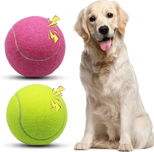 Magicorange Squeaky Tennis Ball Dog Toys 4 inch Oversize Giant Tennis Ball for Fetch Exercise, Natural Rubber Squeaky Dog Balls Training Safe (Multicolor, 2 Pack)