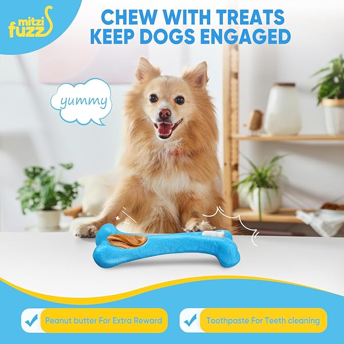 Mitzifuzz Tough Dog Toys for Aggressive Chewers, Interactive Dog Toys to Keep Them Busy, Dog Chew Toys Long Lasting for Large/Medium/Small Dogs, for Teeth Cleaning, Bacon Flavor(2pcs, Blue+Coffee)