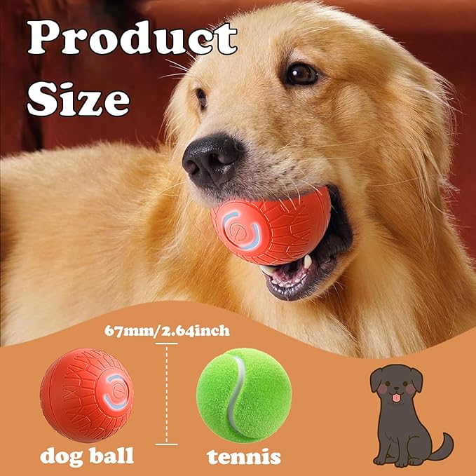 Interactive Duraspin Dog Ball, Self-Bouncing Vibrating & Auto-Rolling, Auto Stop Touch Start Jumping Ball Toy for Medium/Large Dogs (67mm, Orange)