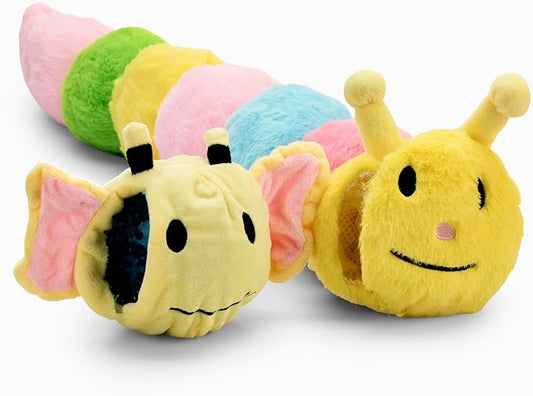 Flourish Pets 3 in 1 Multi-Layer Chew Toy for Active Dogs | Non-Toxic BPA Free Double Stitched Soft Fabric Exterior Dog Toys | Long-Lasting Dog Plush Toys - Large Caterpillar (30″)
