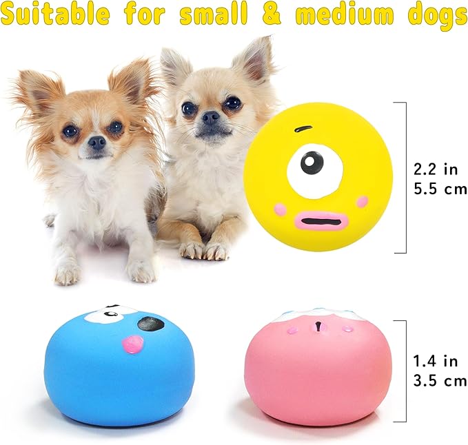 Dog Squeaky Toys, Latex Squeaky Dog Balls with Cute Big Eyes for Pet Dogs - Suitable for Teething Puppies, Small Dogs and Medium Dogs in Outdoor Chase and Fetch (3 Pcs)