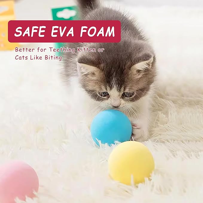 Cat Toy Balls with Sound, Chirping Cat Toys with Catnip, 3 Pcs EVA Rolling Toy Balls, Interactive Kitten Toys for Indoor Cats(Bird+Frog+Crickets, EVA)