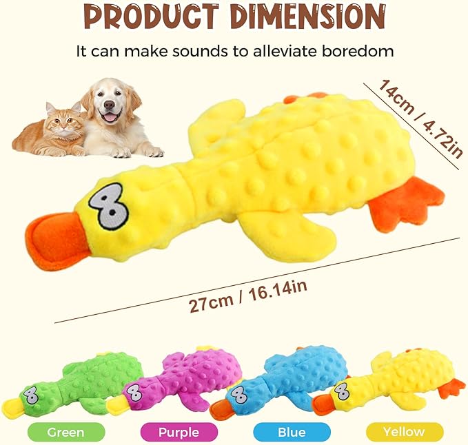 Quack-Quack Duck Dog Toy,Durable Plush Chew Toy with Sounds,Stuffed Plush Calming Duck Dog Toy for Indoor Puppies and Senior Pups (A-Yellow, Small)