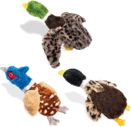 Dog Squeaky Toy Set – 3-Pack Durable Plush Chicken, Pheasant, Goose for Small and Medium Dogs – Soft Bird Chew Toys with Crinkle Sound for Puppy Play, Interactive Training