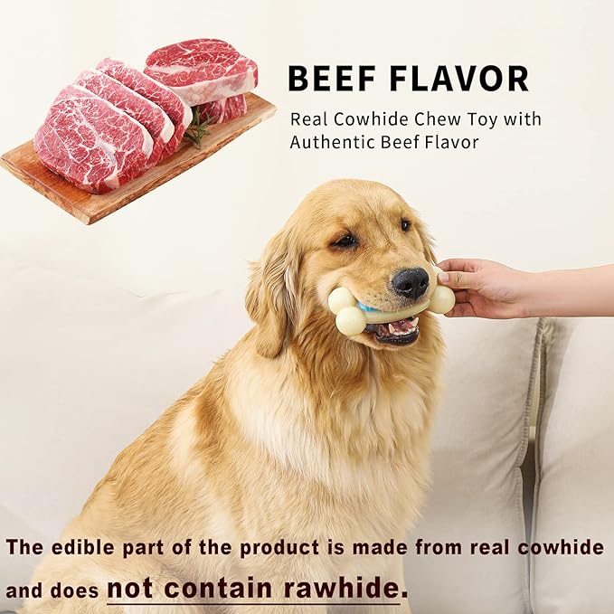 Dog Bones,Pack Beef Flavor Tough Dog Toys Bone for Large/Medium/Small Dogs,Nylon Made Durable Dog Bones for Teeth Cleaning and Training (2 Pcs, Snack-Filled Bone)