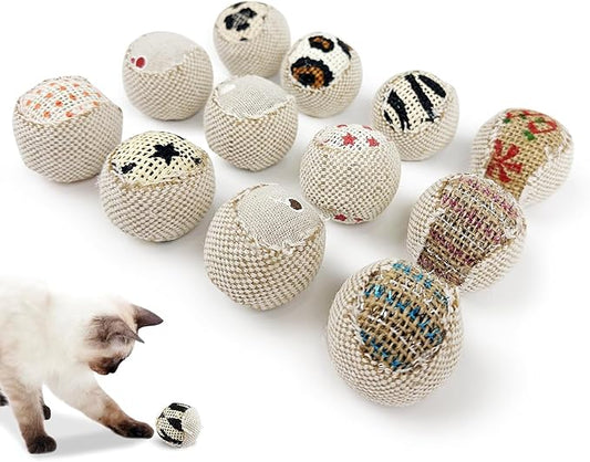 TTcat Canvas Cat Toys Balls for Indoor Cats, 12 Pack