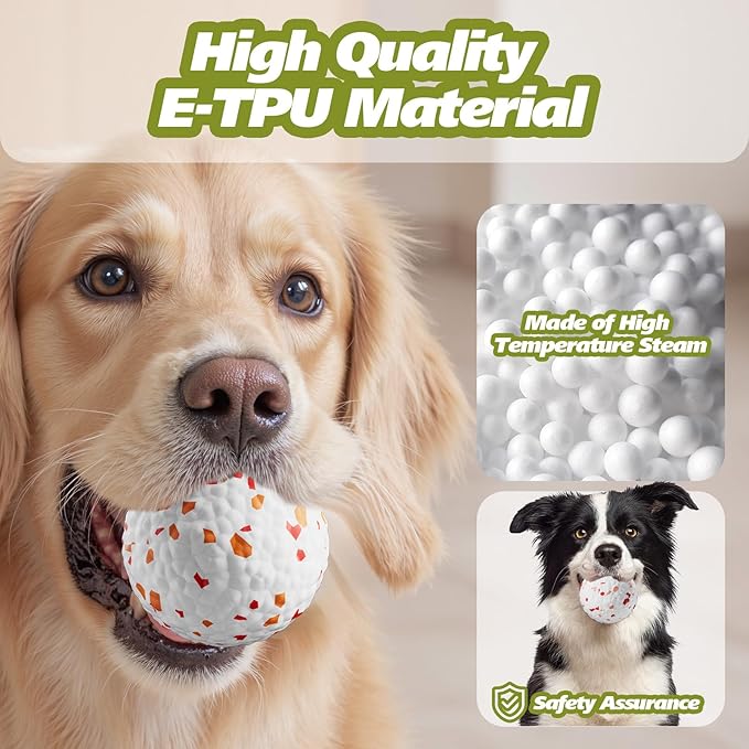 E-TPU Dog Balls 3 Pack - Interactive Tennis Balls Alternative for Aggressive Chewers, Indestructible Chew Toys for Puppy Teething, Keep Dogs Busy, Suit for Large Medium Small Breed