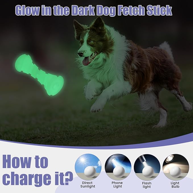 Glow in The Dark Dog Chew Toy, Rubber Dog Toys to Keep Them Busy, Interactive Treat Dispensing Puzzle Toy with Teeth Cleaning, Outdoor Fetch & Nighttime Play