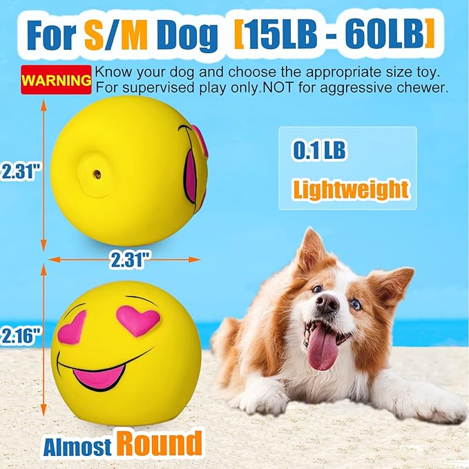 Squeaky Dog Toys for Medium Dogs, Soft Latex Squeaky Dog Balls, Smile Dog Toys 6pcs Round Balls for Small, Medium Breeds