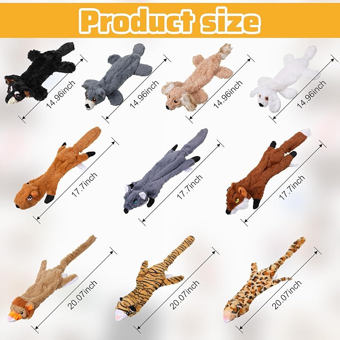 Sratte 10 Pcs Dog Squeaky Toys No Stuffing Crinkle Pet Toy for Aggressive Chewers Plush Teething Puppy Squeak Toys Animals Chew Supplies for Small Medium Large Pet, 10 Styles (Delicate Style)