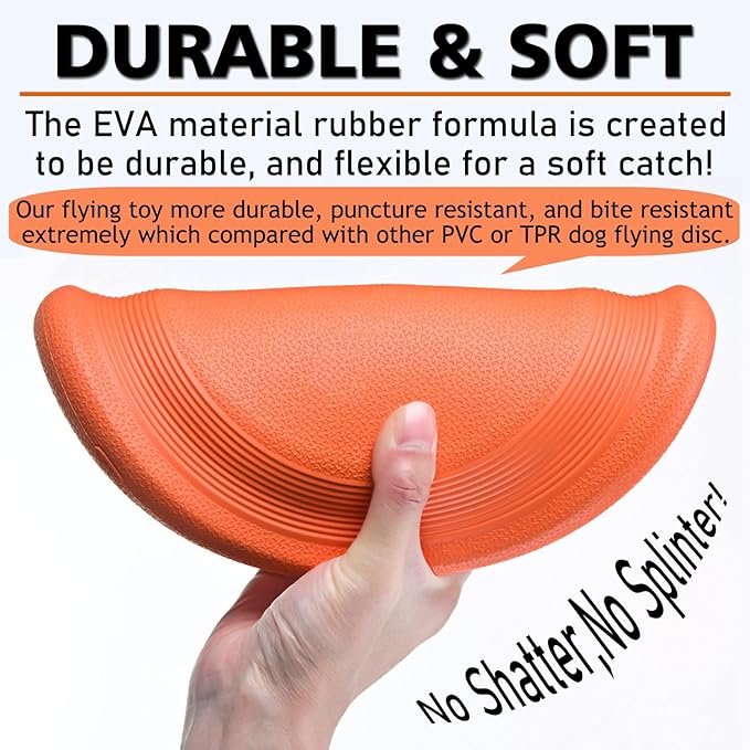 Dog Flying Disc - Durable Rubber Flying Disc Dog Toy - 9.25" Indestructible Rubber Dog Flying Discs Flyer Dog Toys - Puncture Resistant & Bite Resistant Extremely - for Medium Large Dogs