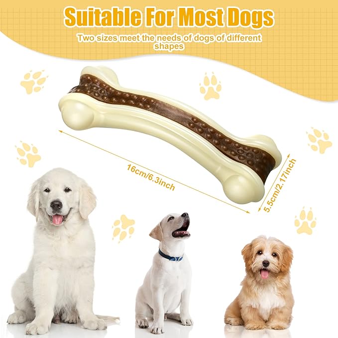 Sosation 3 Pack Chew Toys for Aggressive Chewers, Bone Toys Nylon Beef Flavor Dog Teething Toys for Large/Medium/Small Puppies Breeds(Large, Curved Bone)