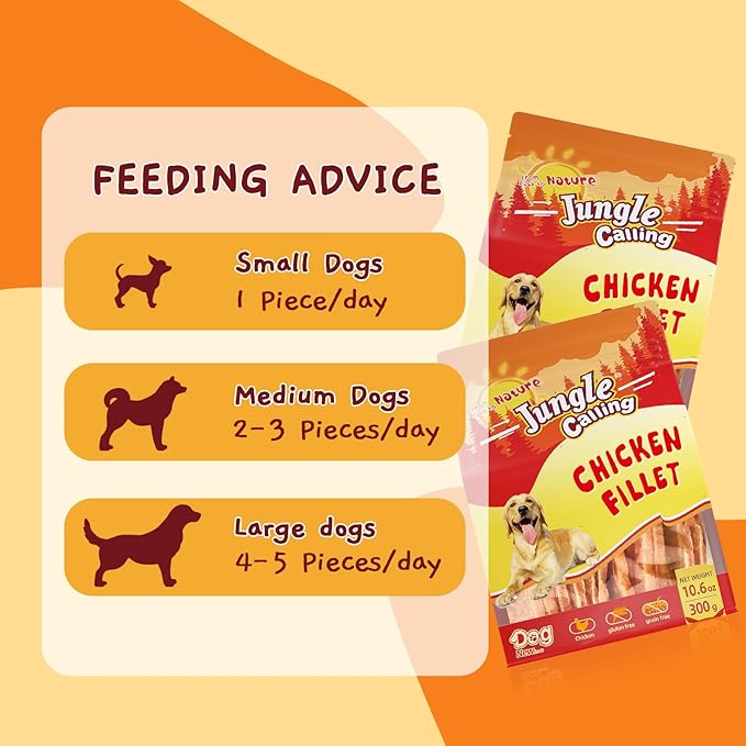Jungle Calling Dog Treats Chicken Jerky Training Treats, Slow Roasted Snacks for Medium and Large Dogs Chewy Treats 10.6 Ounce (Chicken Fillet)