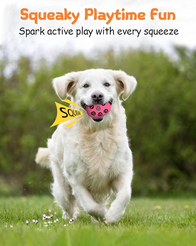 SCHITEC Squeaky Dog Toys for Aggressive Chewers, Tough Rubber Bouncy Balls for Boredom, Durable Pet Chew Toy Ball for Large Medium Breed Dogs (3.4 * 4.5inch)