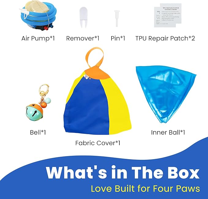 18 Inch Jingle Herding Ball for Dogs & Puppies with Bell, Dog Play Toy, Audible Herding Ball for Cattle Dog, Australian Shepherd, Thickened Oxford Cover, Pump, Patch Repair Kit