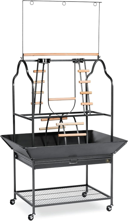 Prevue Pet Products Large Parrot Playstand with Wheels, Bird Stand Activity Play Center with Perches and Ladders, Indoor Outdoor Playground for Birds, Black Hammertone Finish