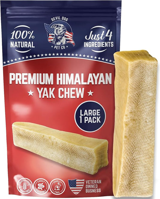Devil Dog Pet Co. Himalayan Yak Cheese Dog Chews, Large - 1 Pack, 100% Natural & Healthy, Lactose-Free, Long-Lasting Dog Treats, Premium Yak Milk Chew Bones for Dogs
