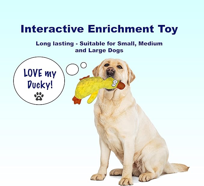 Squeaky Duck Dog Toy for Small, Medium and Large Dogs, Durable Interactive Dog Toys to Keep Them Busy, Soft Crinkle Plush Puppy Chew Toys Teething and Boredom (Mr. Ducky Yellow 1PC)