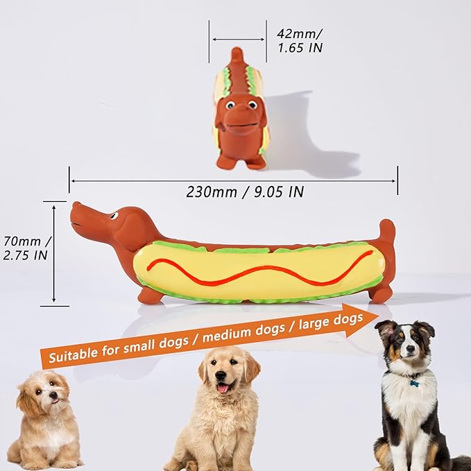 Dog Latex Squeaky Toys for Small/Medium/Large Breed,2 Pack Hot Dog Soft Rubber Fetch Interactive Funny Toys for Pet Puppy