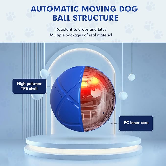 Interactive Dog Toys for Small Dogs, USB Rechargeable Smart Jumping Ball for Dogs, Chew-Resistant TPE & BPA-Free Vibrating Dog Ball, LED Light-Up Play for Mental Stimulation & Indoor Play (Blue)