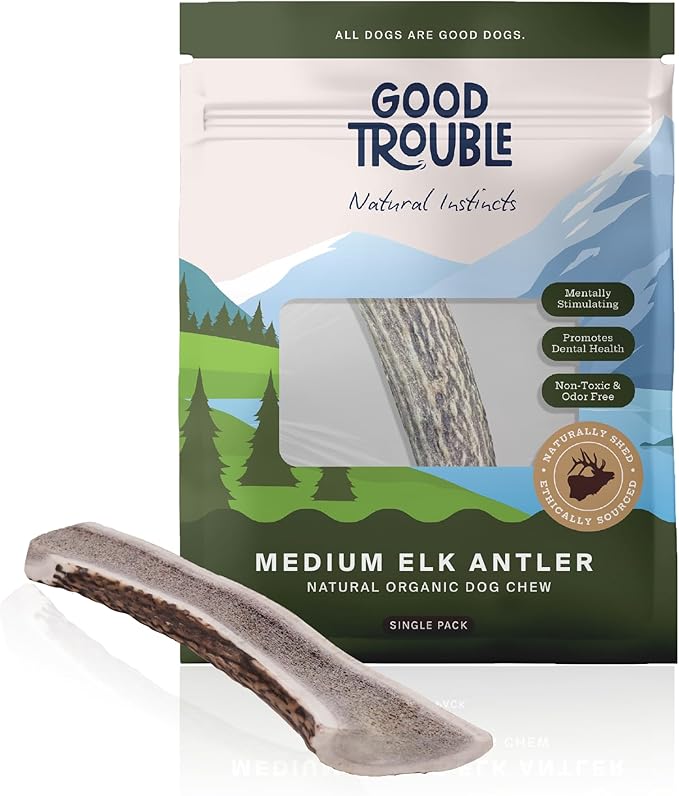Good Trouble Premium Elk Antlers for Medium Dogs – 1 Pack Split - All-Natural, Shed Antler Chews for Dental Health & Calming - Durable Dog Bones - Cruelty-Free, North American Sourced